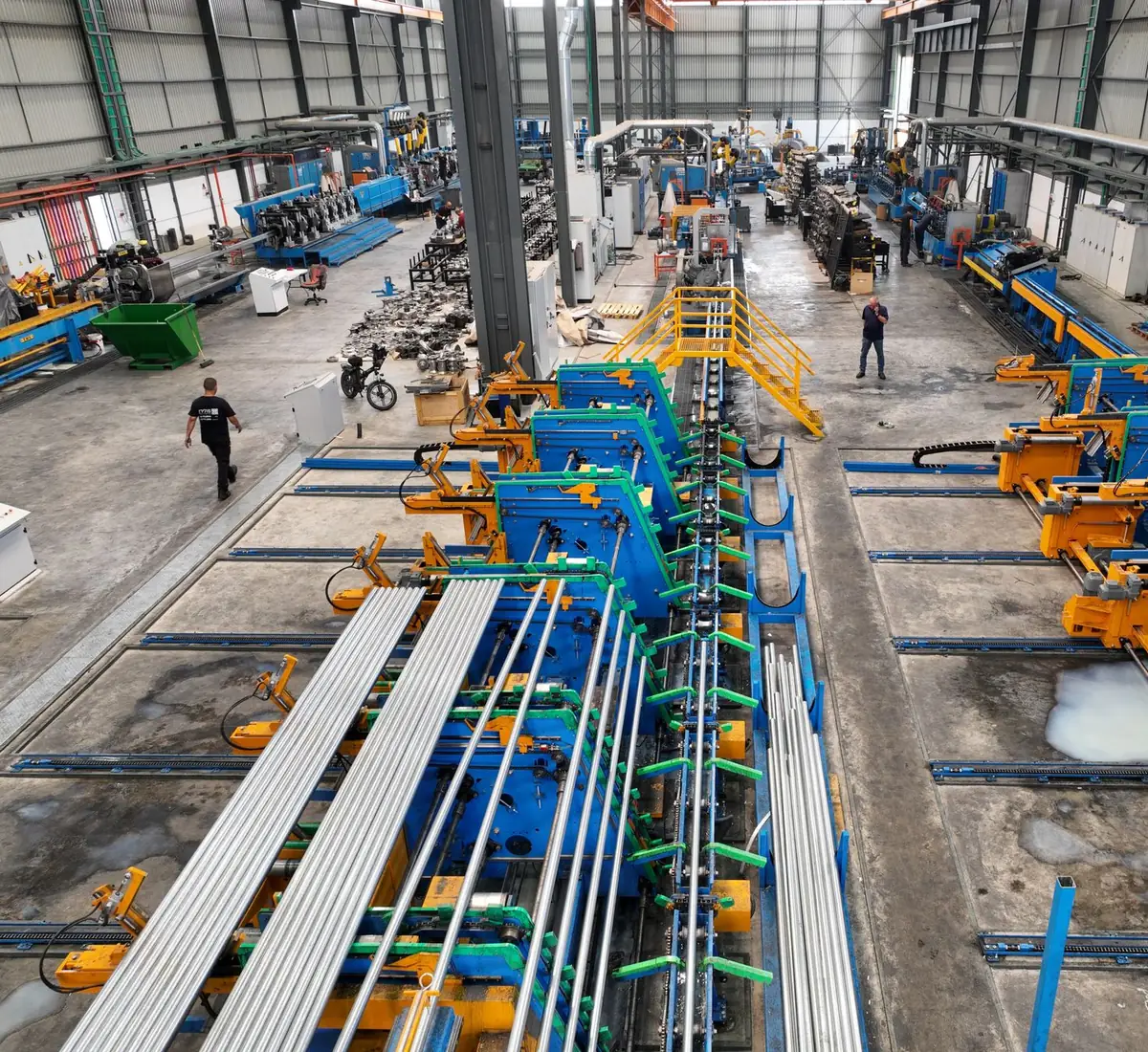 Production line running the length of a manufacturing plant floor